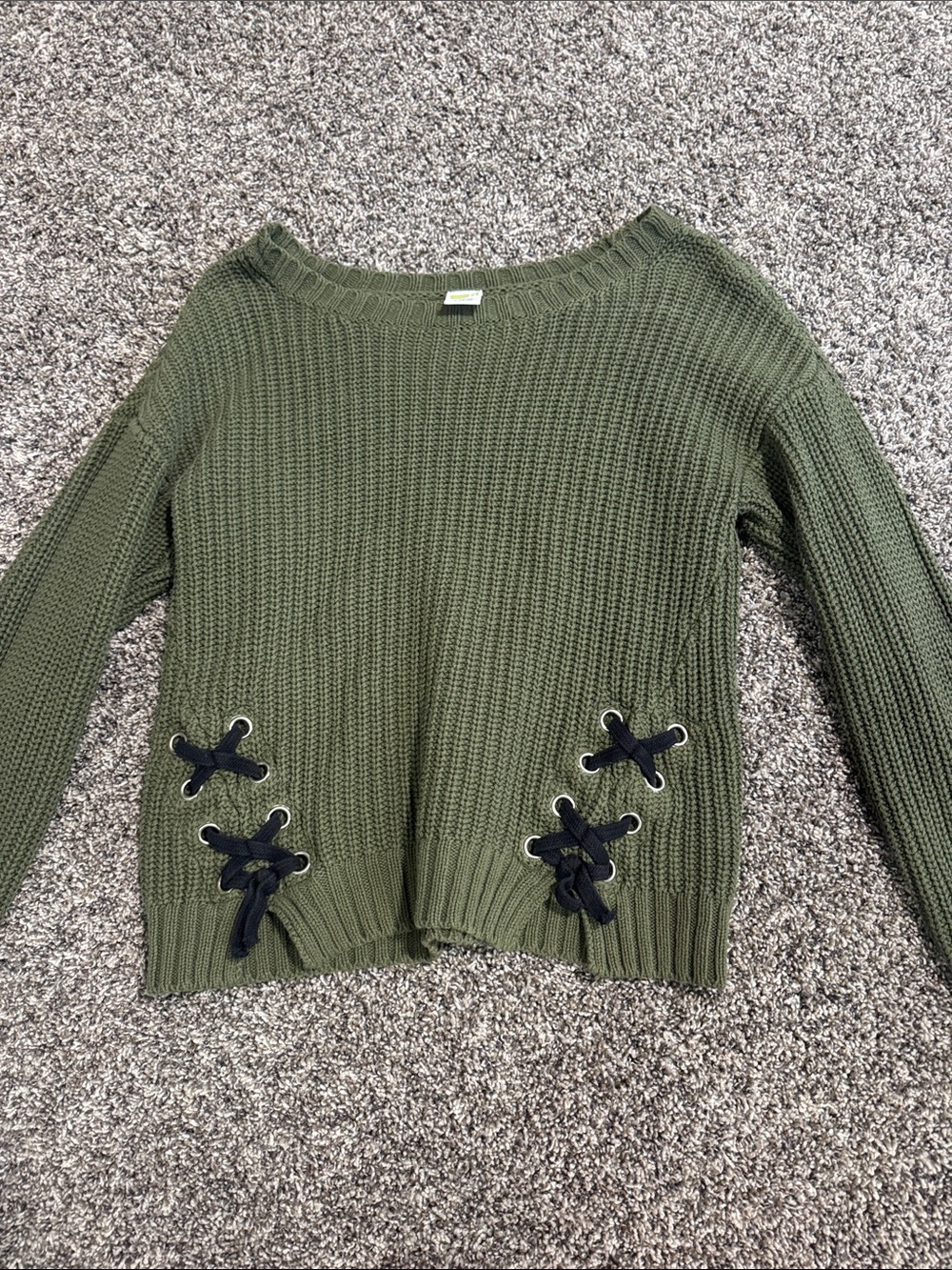 Crazy 8 Olive Green Off-the-Shoulder Lace-Up Knit Sweater